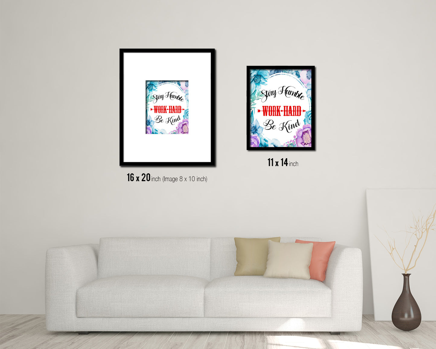 Stay humble work hard be kind Quote Boho Flower Framed Print Wall Decor Art