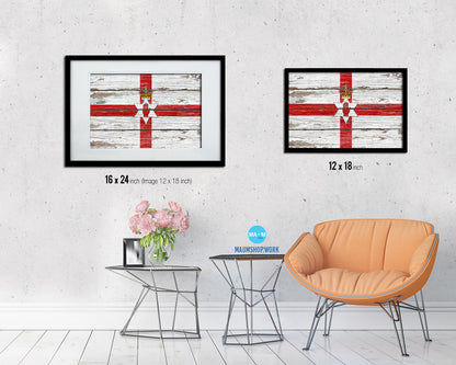 North Irish Ulster City Northern Ireland Country Rustic Flag Wood Framed Paper Prints Decor Wall Art Gifts