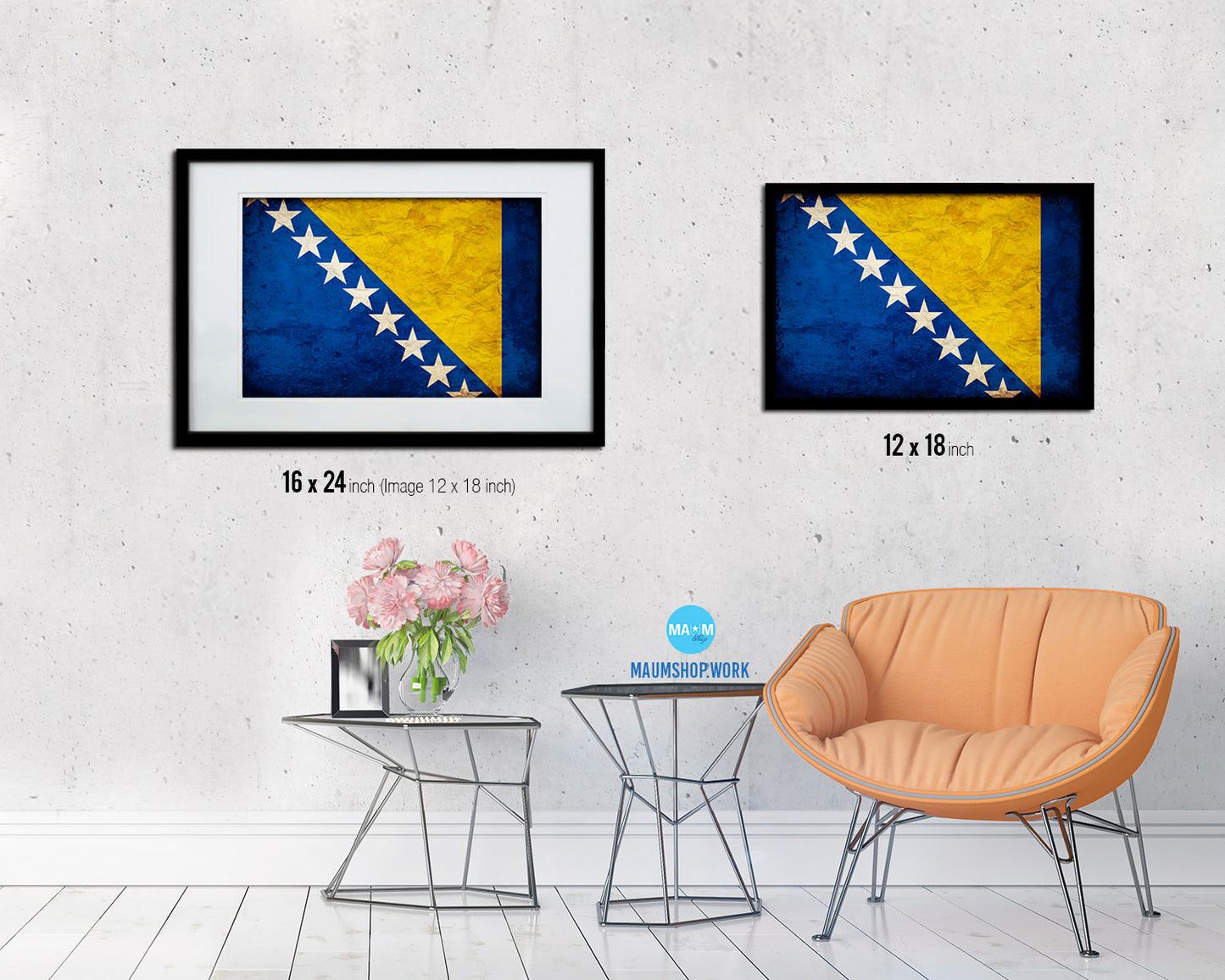 Bosnia Country Vintage Flag Wood Framed Print Wall Art Decor Gifts
