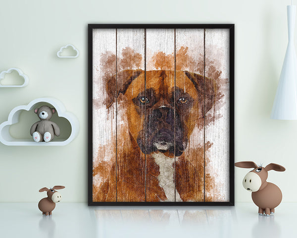 Boxer Dog Puppy Portrait Framed Print Pet Watercolor Wall Decor Art Gifts