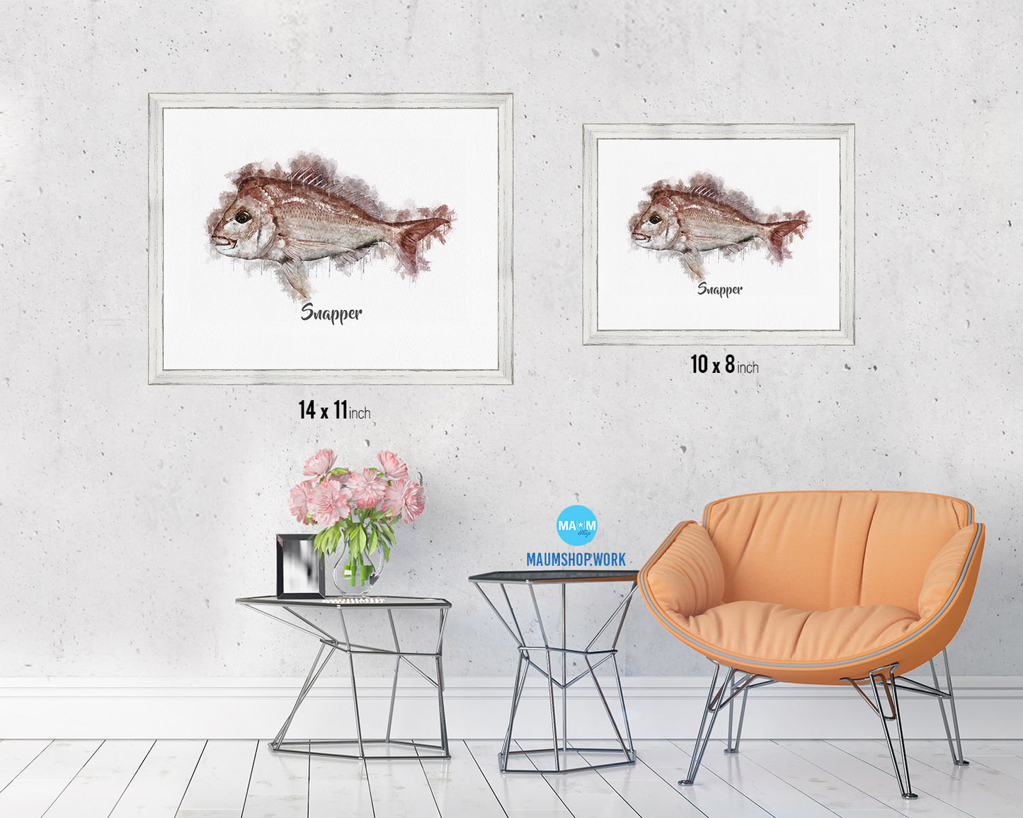 Snapper Fish Framed Prints Modern Restaurant Sushi Bar Watercolor Wall Art Decor