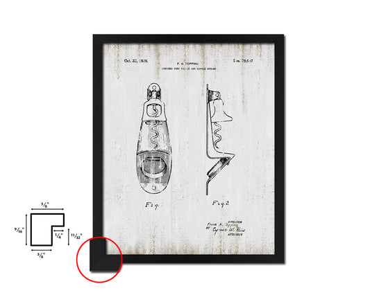Cork Puller and Bottle Opener Wine Vintage Patent Artwork Black Frame Print Gifts