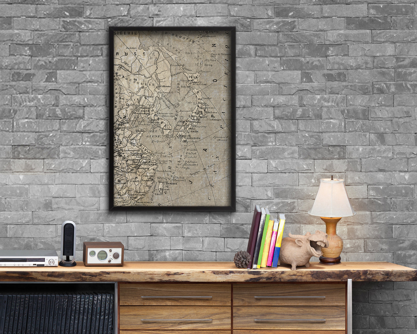 Japan Korea China Historical Map Wood Framed Print Art Wall Decor Gifts