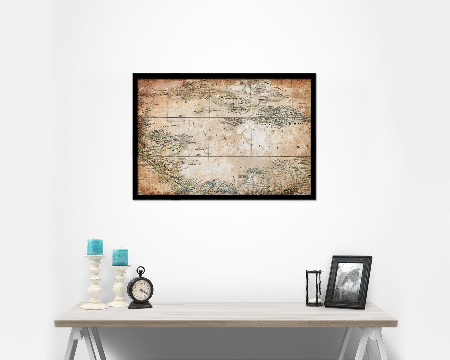 Caribbean Cuba Jamaica Styler 1875 Antique Map Framed Print Art Wall Decor Gifts