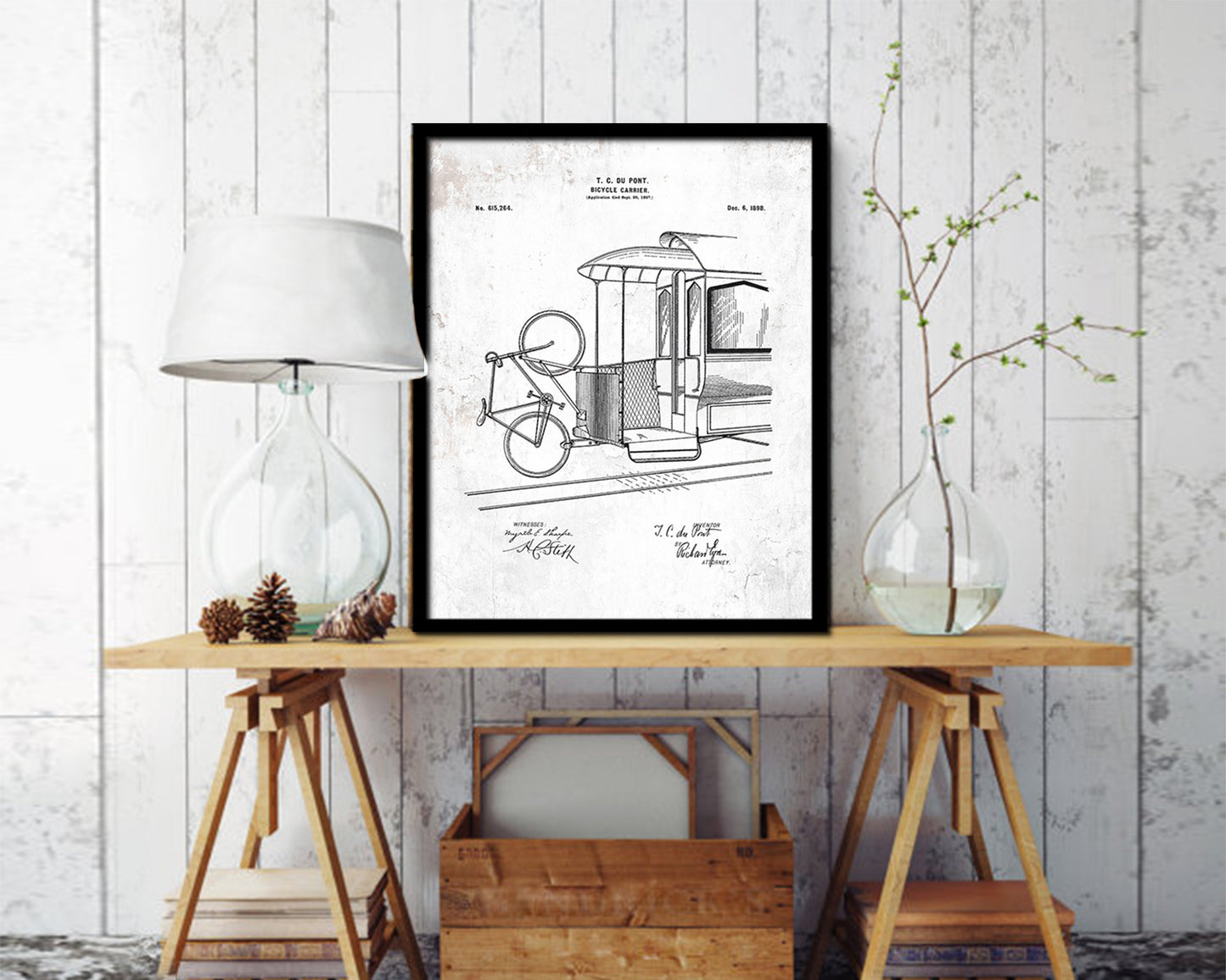 Carrier Bicycle Vintage Patent Artwork Black Frame Print Wall Art Decor Gifts