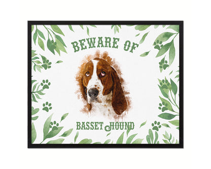 Beware of Basset Hound Sign Wood Framed Print Wall Art Decor Gifts
