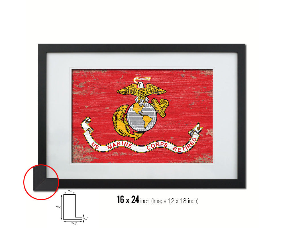 US Marine Corps Retired Shabby Chic Military Flag Framed Print Decor Wall Art Gifts