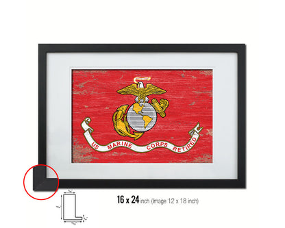 US Marine Corps Retired Shabby Chic Military Flag Framed Print Decor Wall Art Gifts
