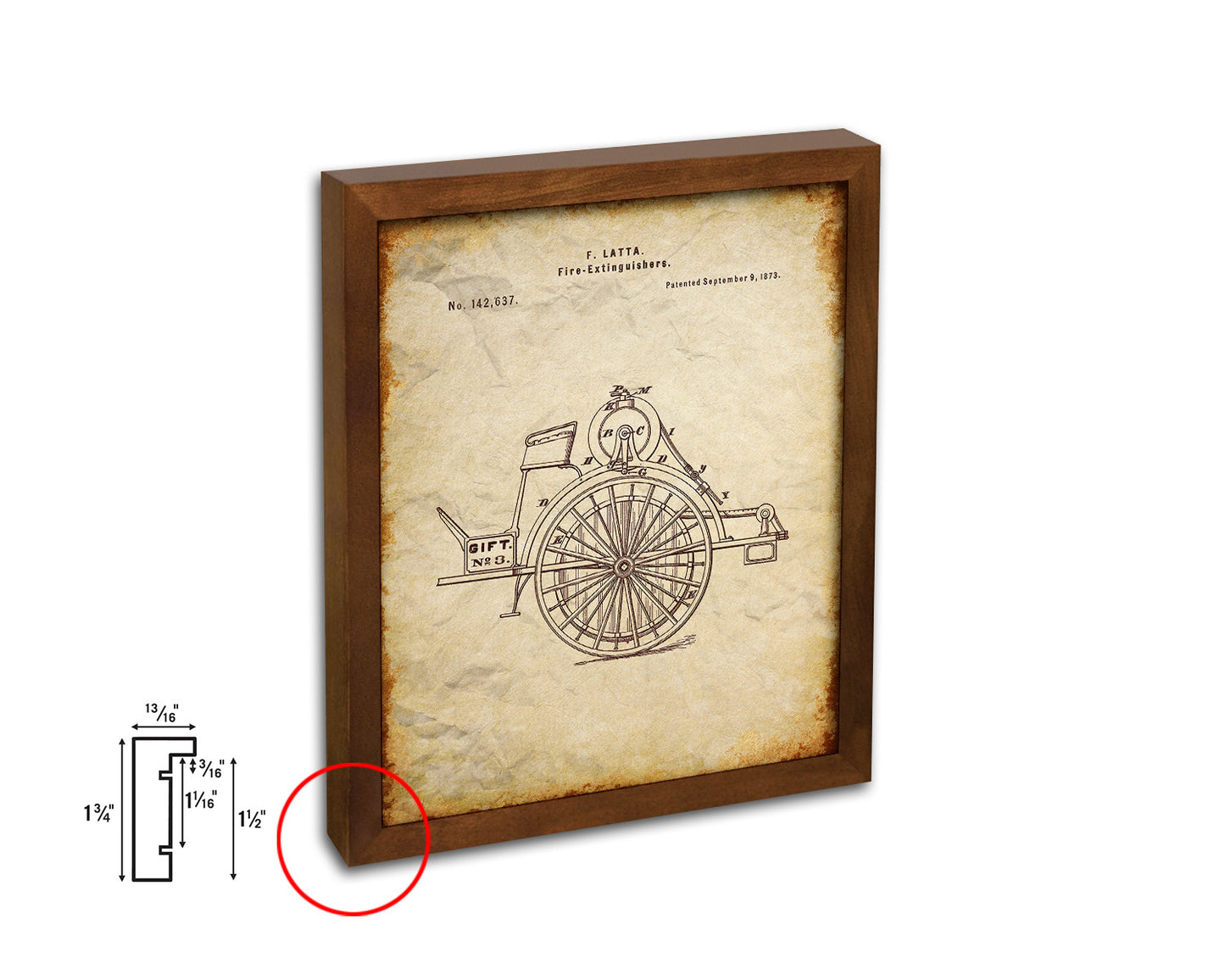 Fire Extinguishers Firefighter Vintage Patent Artwork Walnut Frame Gifts