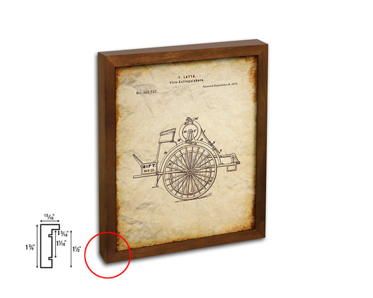 Fire Extinguishers Firefighter Vintage Patent Artwork Walnut Frame Gifts