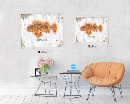 Scorpionfish Fish Framed Prints Modern Restaurant Sushi Bar Watercolor Wall Art Decor