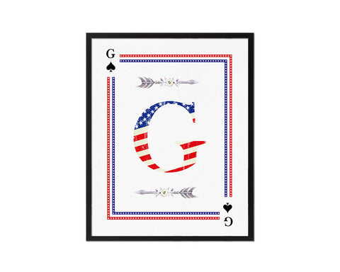 Letter G Custom Monogram Card Decks Spade American Flag Framed Print Wall Art Decor Gifts
