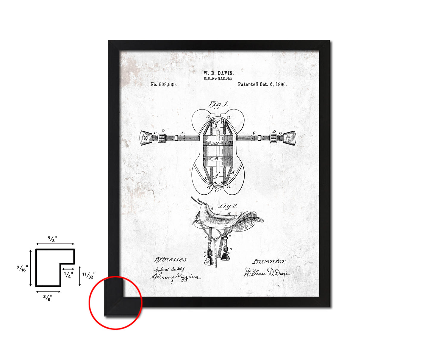 Riding Saddle Cowboy Vintage Patent Artwork Black Frame Print Wall Art Decor Gifts