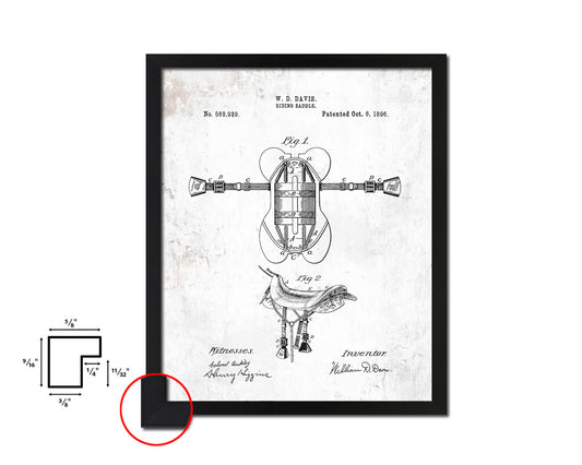 Riding Saddle Cowboy Vintage Patent Artwork Black Frame Print Wall Art Decor Gifts