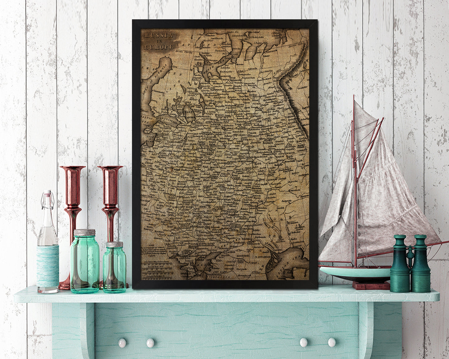Russia Scandinavia Vintage Map Wood Framed Print Art Wall Decor Gifts