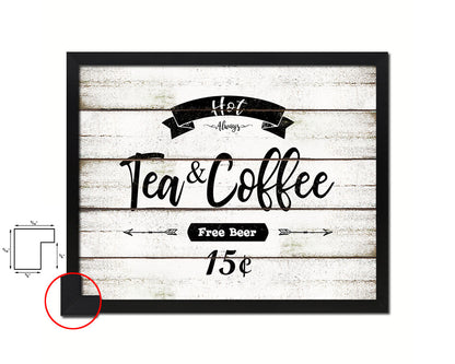 Hot Tea & Coffee Vintage Sign Fine Art Paper Prints Wood Frame Wall Art Decor Gifts
