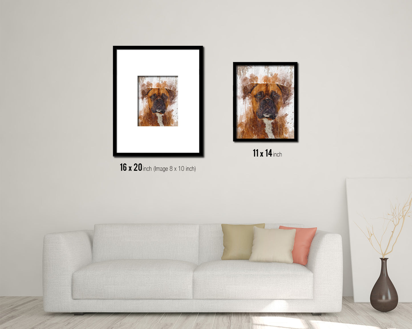 Boxer Dog Puppy Portrait Framed Print Pet Watercolor Wall Decor Art Gifts
