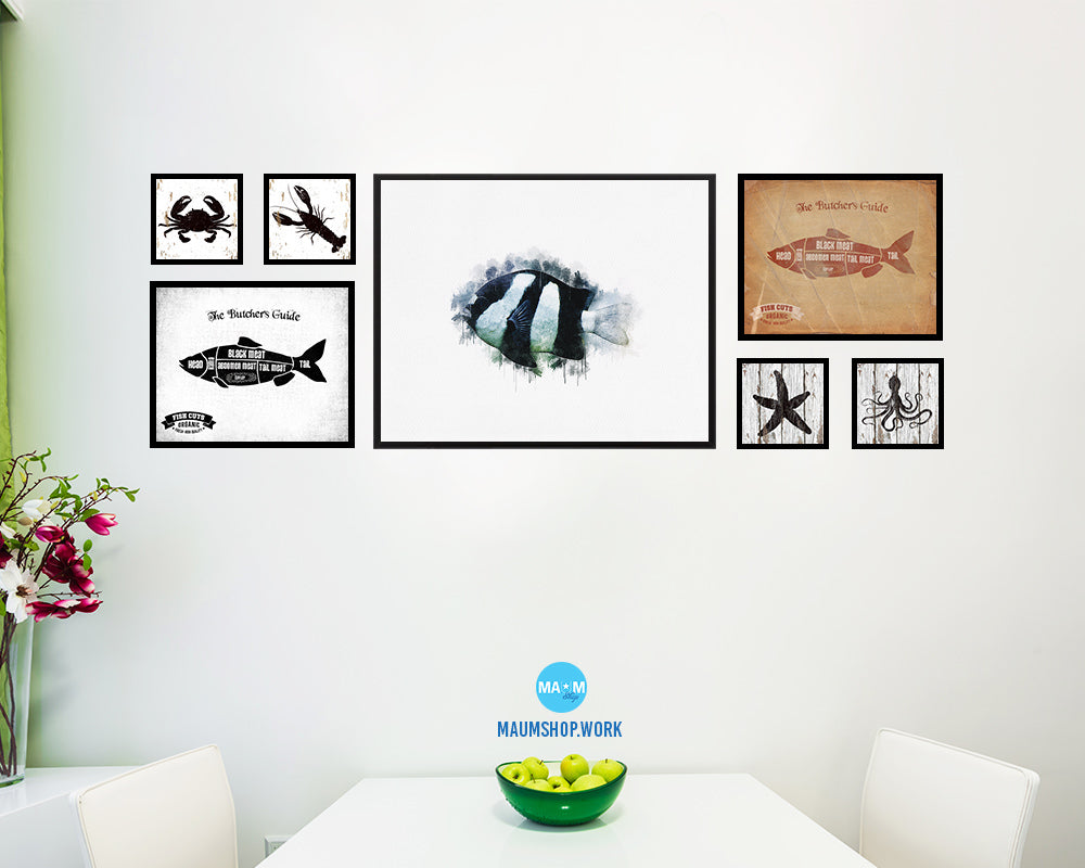 Tropical Fish Framed Print Modern Restaurant Sushi Bar Modern Watercolor Wall Art Decor