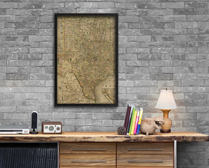 Texas with Oklahoma as Indian Territory Historical Map Wood Framed Print Art Wall Decor Gifts