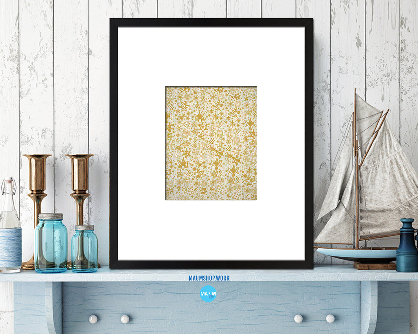 13337_Snowflake Pattern Holiday Season Gifts Wood Framed Print Home Decor Wall Art