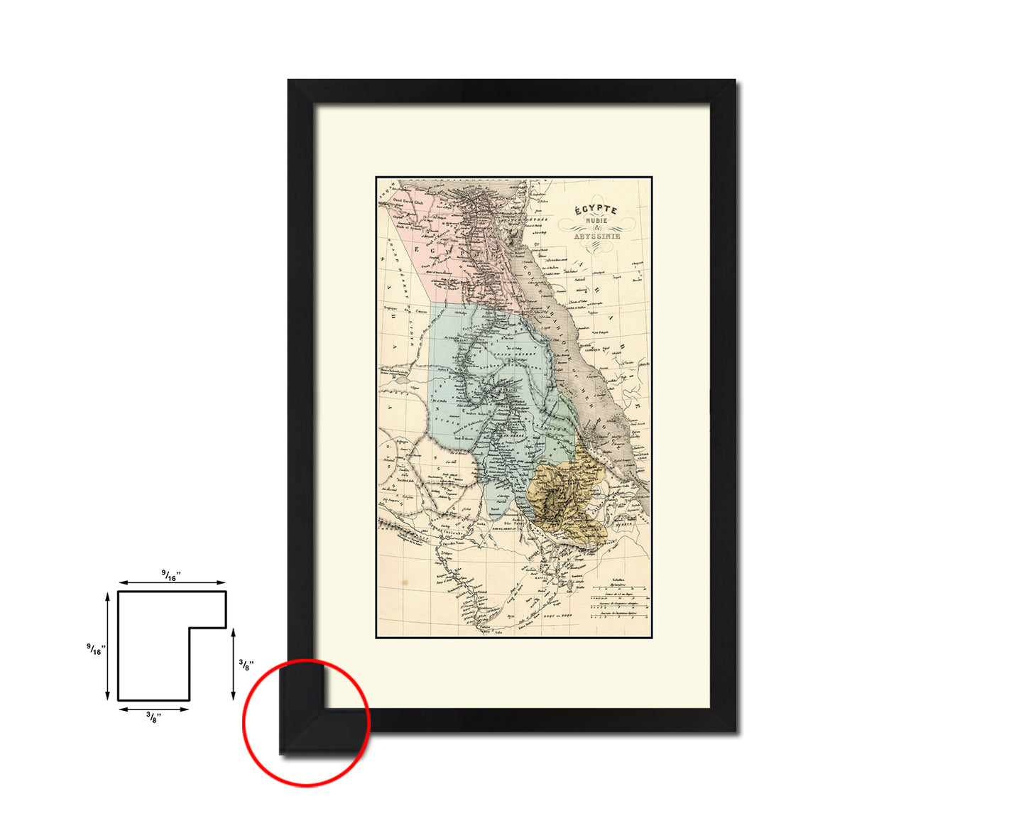 Egypt Nubia Abyssinia Africa Old Map Wood Framed Print Art Wall Decor Gifts