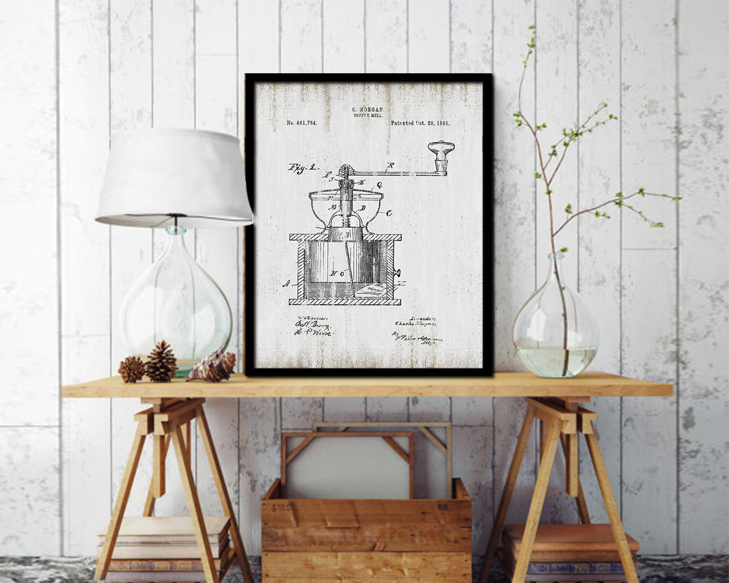 Mill Coffee Vintage Patent Artwork Black Frame Print Wall Art Decor Gifts
