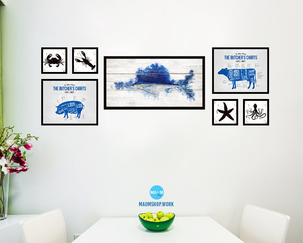 Sailfish Fish Art Wood Framed White Wash Restaurant Sushi Wall Decor Gifts, 10" x 20"