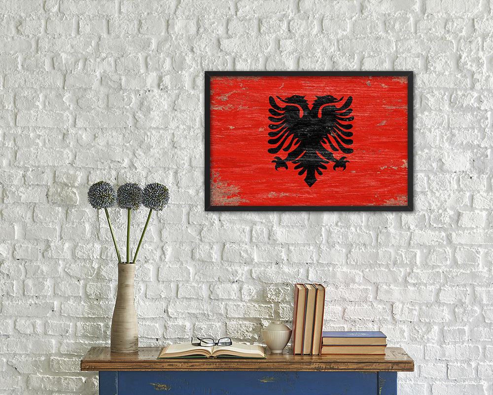 Albania Shabby Chic Country Flag Wood Framed Print Wall Art Decor Gifts