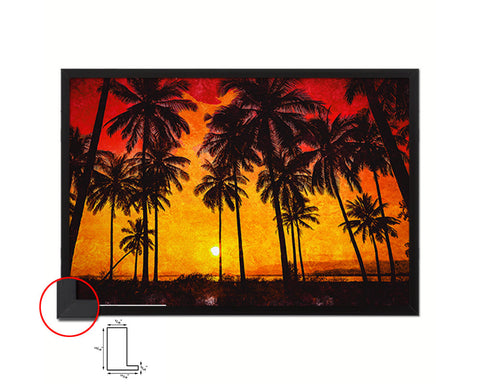 Coconut Palm Trees Beach Sunset Artwork Painting Print Art Frame Home Wall Decor Gifts