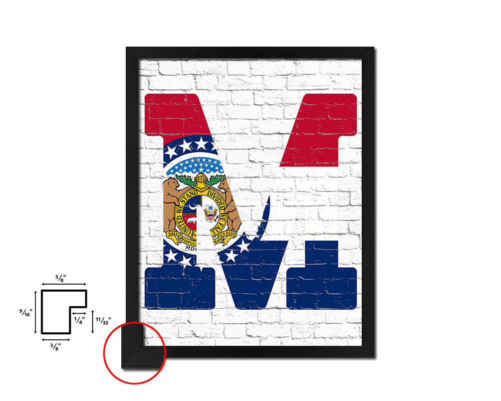 Missouri State Initial Flag Wood Framed Paper Print Decor Wall Art Gifts, Brick
