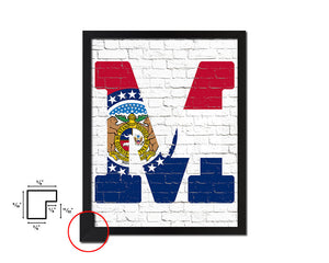 Missouri State Initial Flag Wood Framed Paper Print Decor Wall Art Gifts, Brick