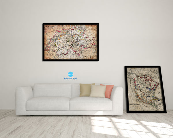 Switzerland Antique Map Framed Print Art Wall Decor Gifts