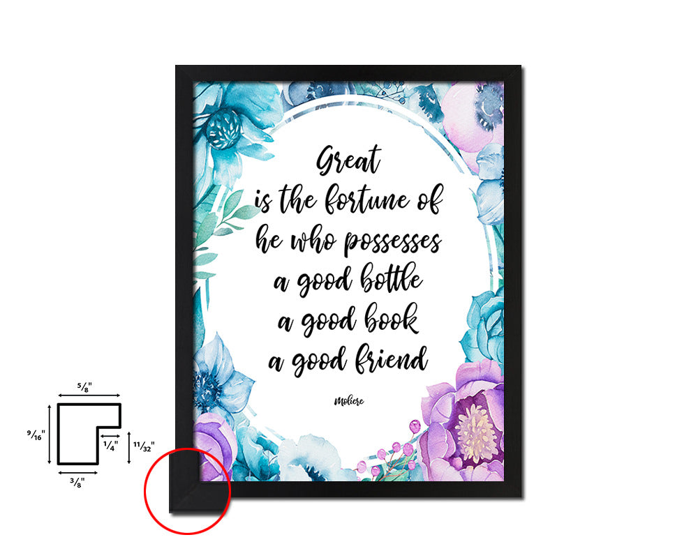 Great is the fortune of he who possesses Quote Boho Flower Framed Print Wall Decor Art