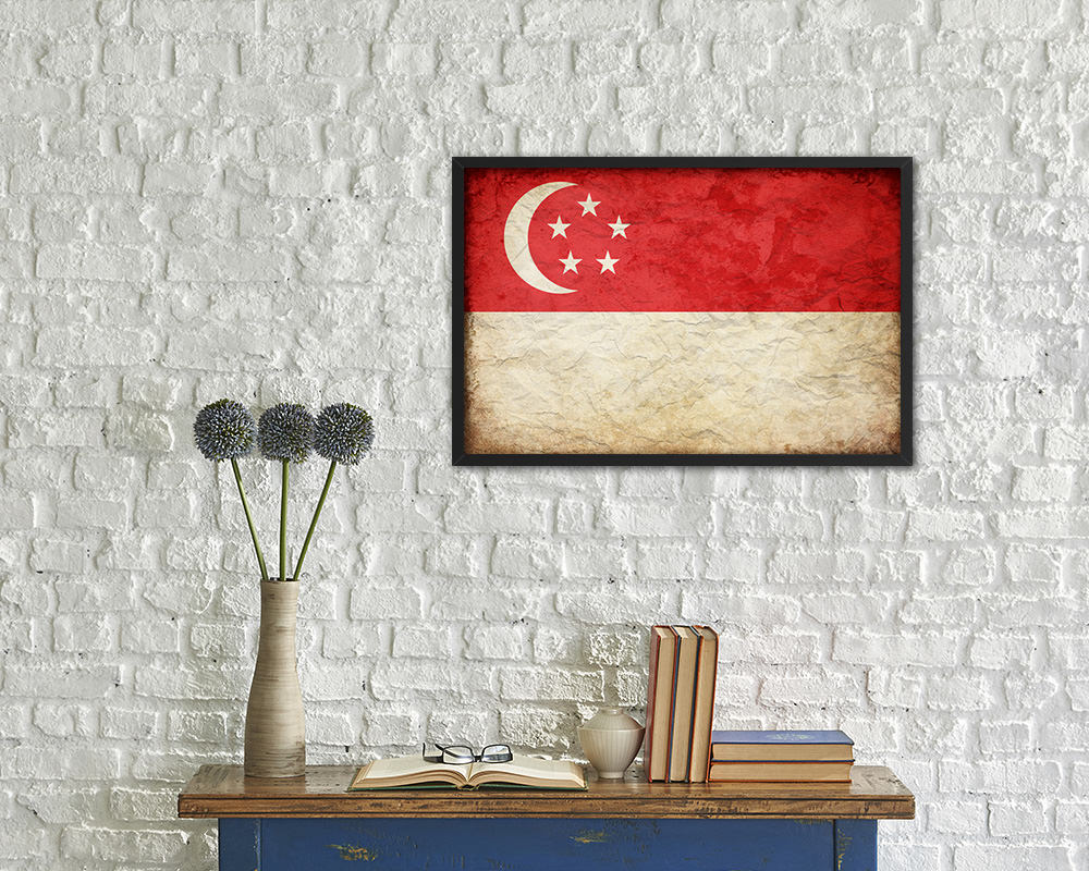 Singapore Country Vintage Flag Wood Framed Print Wall Art Decor Gifts