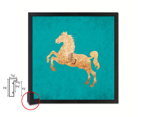 Horse Chinese Zodiac Character Wood Framed Print Wall Art Decor Gifts, Aqua