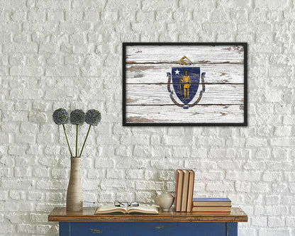 Massachusetts State Rustic Flag Wood Framed Paper Prints Wall Art Decor Gifts
