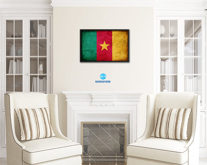 Cameroon Country Vintage Flag Wood Framed Print Wall Art Decor Gifts
