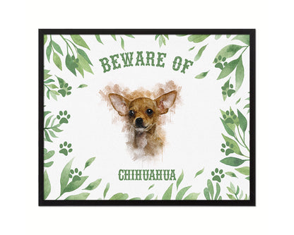 Beware of Chihuahua Sign Wood Framed Print Wall Art Decor Gifts