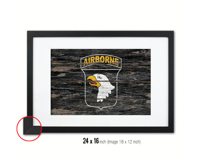 US Army 101st Airborne Wood Rustic Flag Wood Framed Print Wall Art Decor Gifts