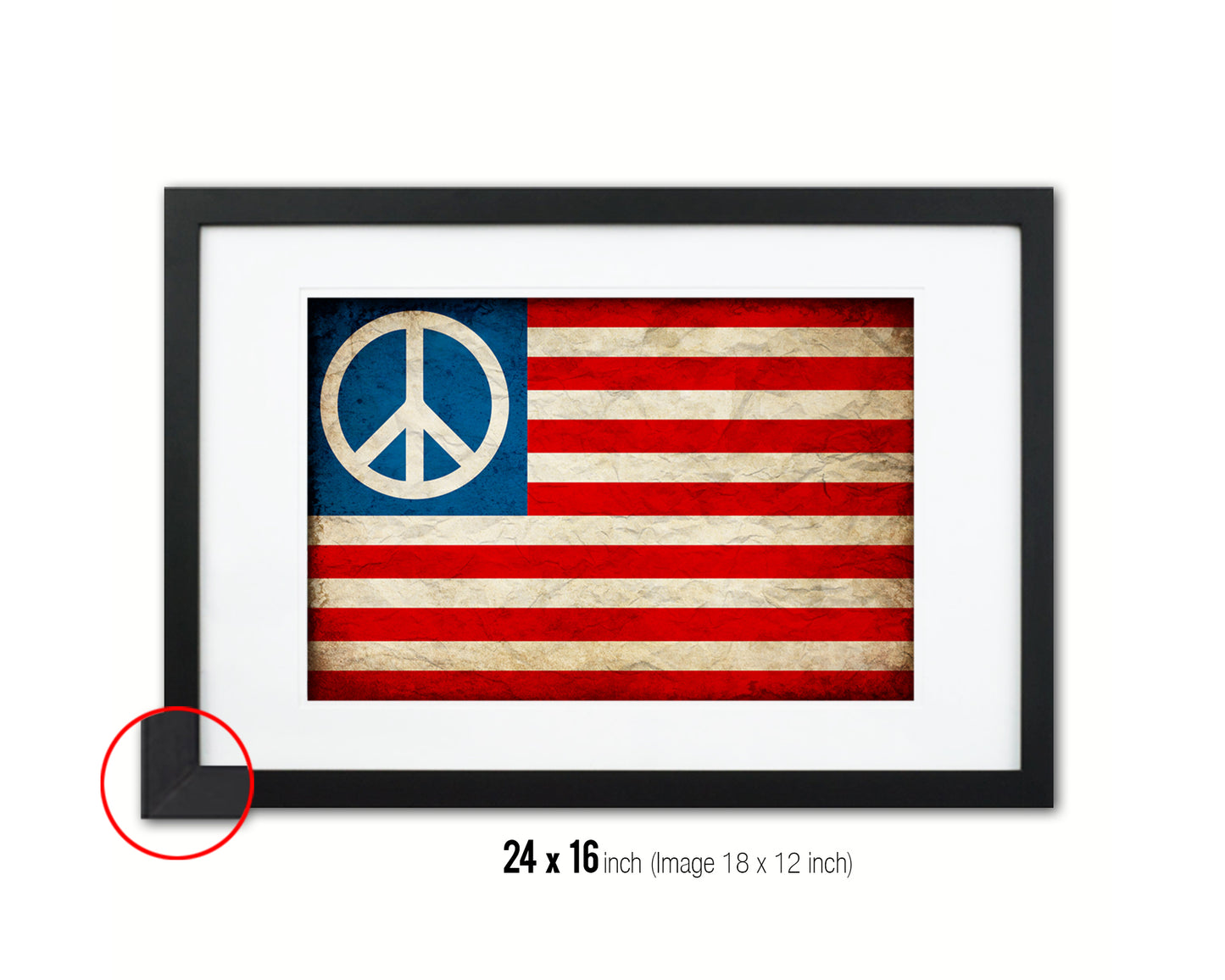 Peace Sign American Vintage Military Flag Framed Print Sign Decor Wall Art Gifts