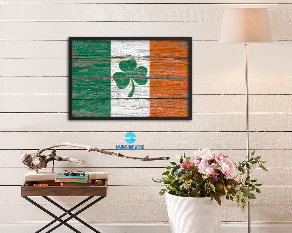 Ireland Saint Patrick Wood Rustic Flag Wood Framed Print Wall Art Decor Gifts