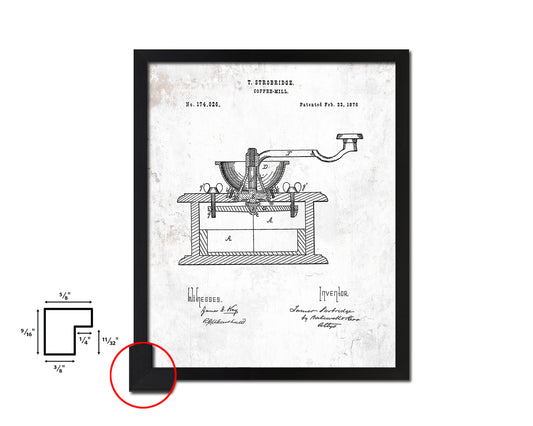 Mill Coffee Vintage Patent Artwork Black Frame Print Wall Art Decor Gifts