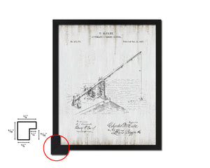 Automatic Fishing Device Fishing Vintage Patent Artwork Black Frame Print Gifts
