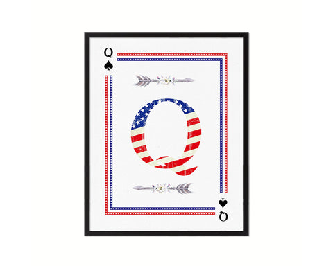 Letter Q Custom Monogram Card Decks Spade American Flag Framed Print Wall Art Decor Gifts