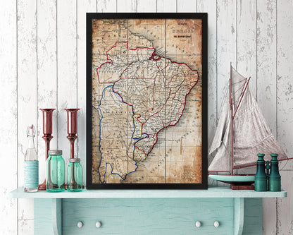 Brazil Antique Map Wood Framed Print Art Wall Decor Gifts