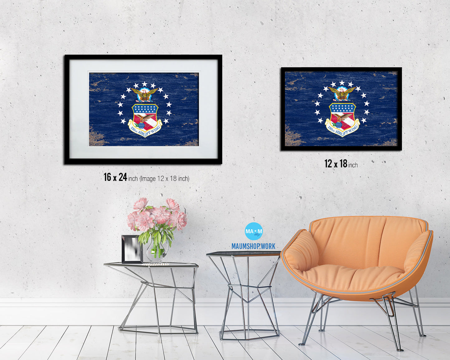 104th Fighter Wing Shabby Chic Emblem Flag Wood Framed Prints Wall Art Decor Gifts