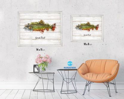 Brook Trout Fish Framed Prints Modern Restaurant Sushi Bar Watercolor Wall Art Decor