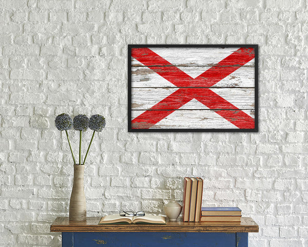 Alabama State Rustic Flag Wood Framed Paper Prints Wall Art Decor Gifts