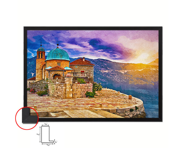 Montenegro, Castle on Island on the Lake Landscape Painting Print Art Frame Home Wall Decor Gifts