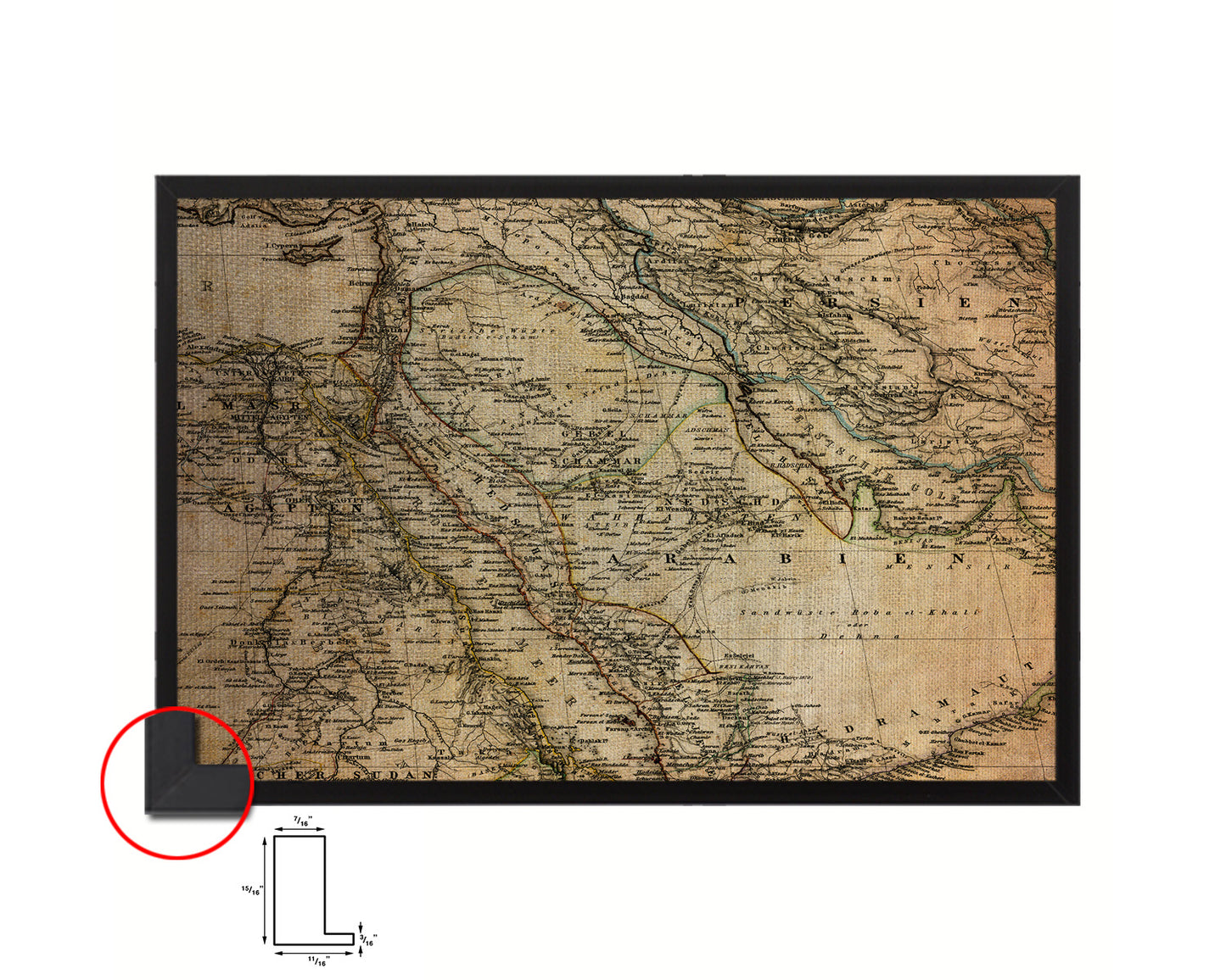 Saudi Arabia Iraq Middle East 1875 Vintage Map Framed Print Art Wall Decor Gifts